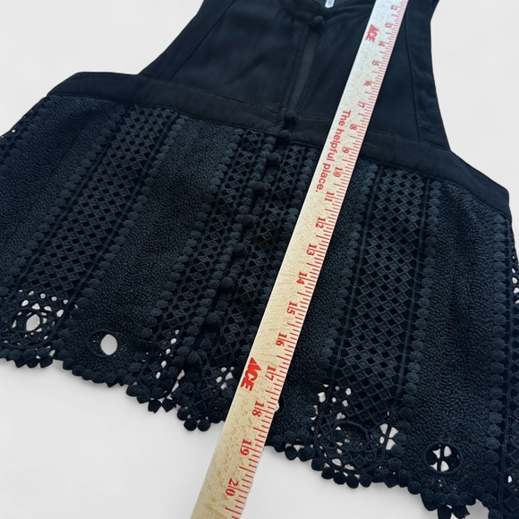 Free People Tank Top Womens XS Petite Black Rory Crochet Keyhole Front Buttons - Picture 5 of 15